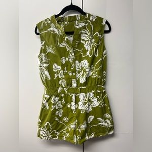 Romper in Green and White Tropical Print